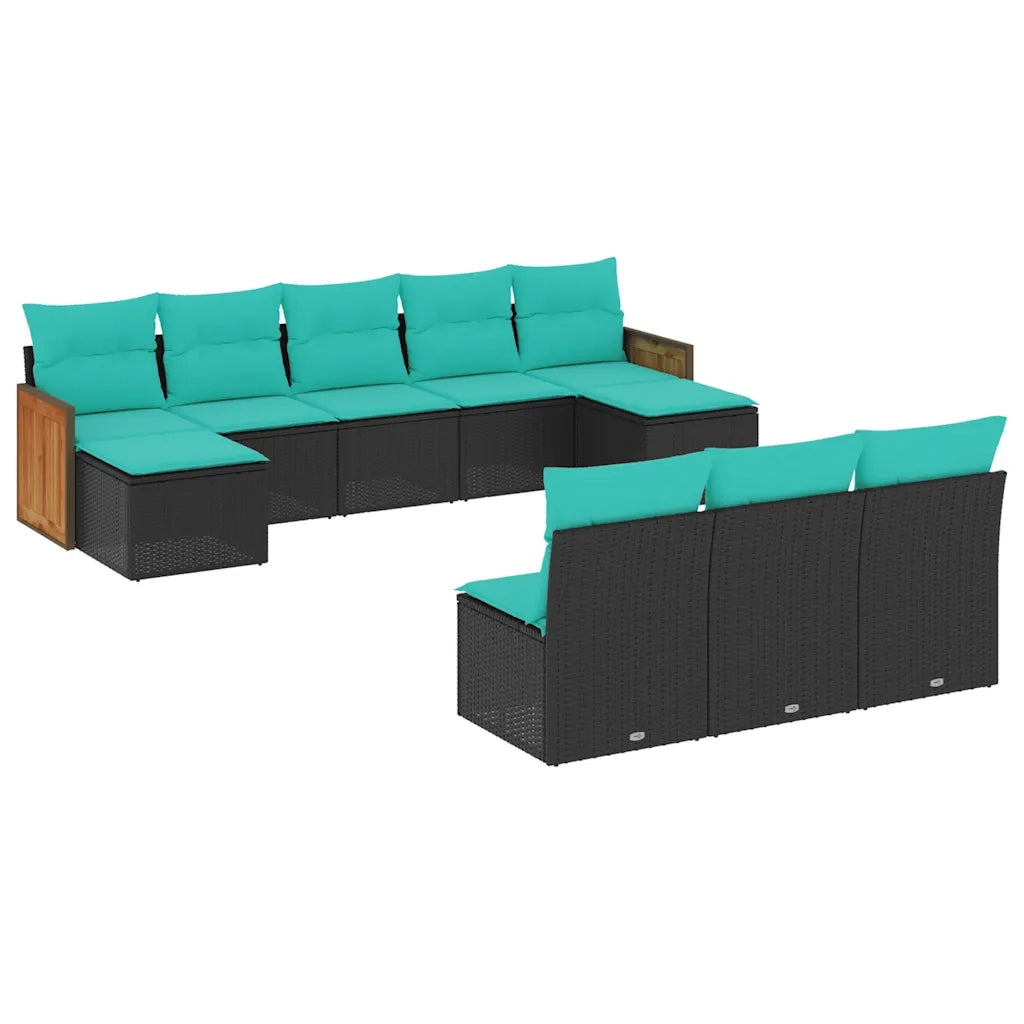 Set Divani da Giardino 10 pz con Cuscini Nero in Polyrattan 3228066