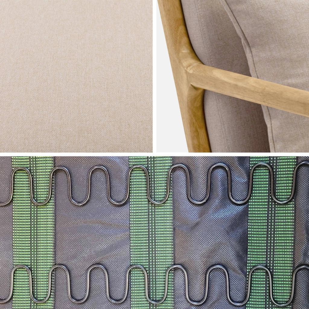 Set panca scandinava 2 posti e poltrona in legno, beige
