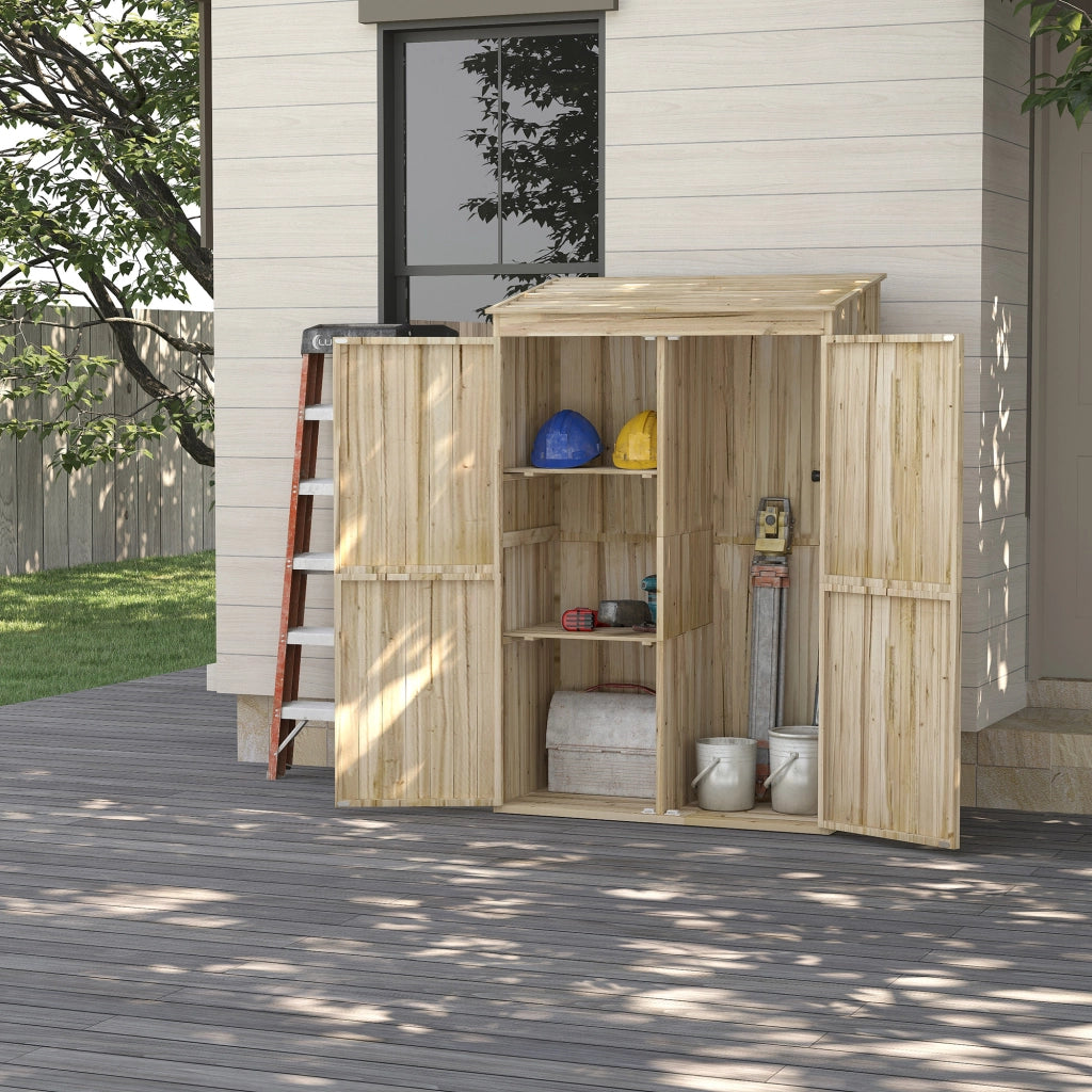 Casetta da Giardino in Legno di Abete con 2 Porte e Ripiani, 120x57x183cm, Naturale