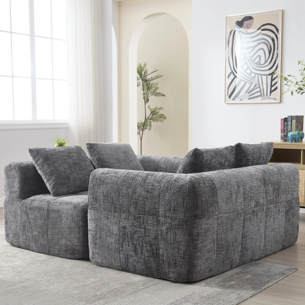 Divano 2 Posti con Cuscini e Tasche Laterali ¨C MINIMAL ¨C Grigio, Tessuto Morbido