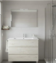 Mobile Bagno BALDER Già Montato 3 cassetti con piedini, lavabo e specchio Bianco nordico 120x45 cm doppio lavabo