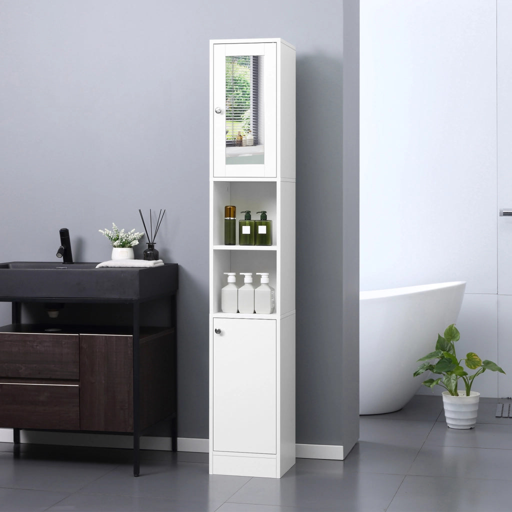 Colonna Bagno con Specchio e Ripiani ¨C Minimal ¨C Bianco 30x28x180 cm