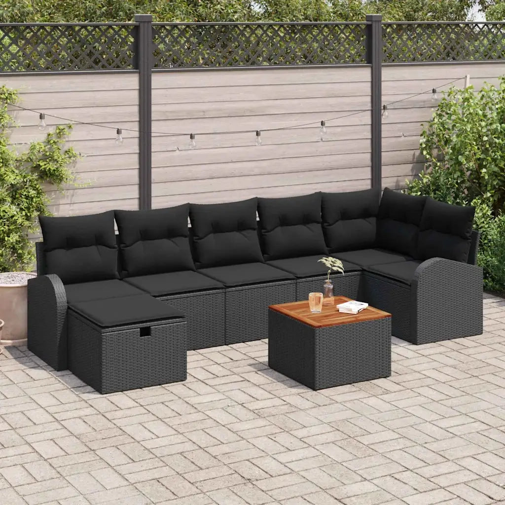 Set Divano da Giardino con cuscino 8 pcs Nero polyrattan