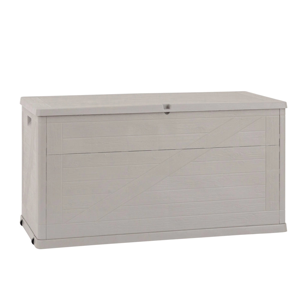 Baule multiuso wood da esterno in resina effetto legno 420 litri colore tortora Toomax