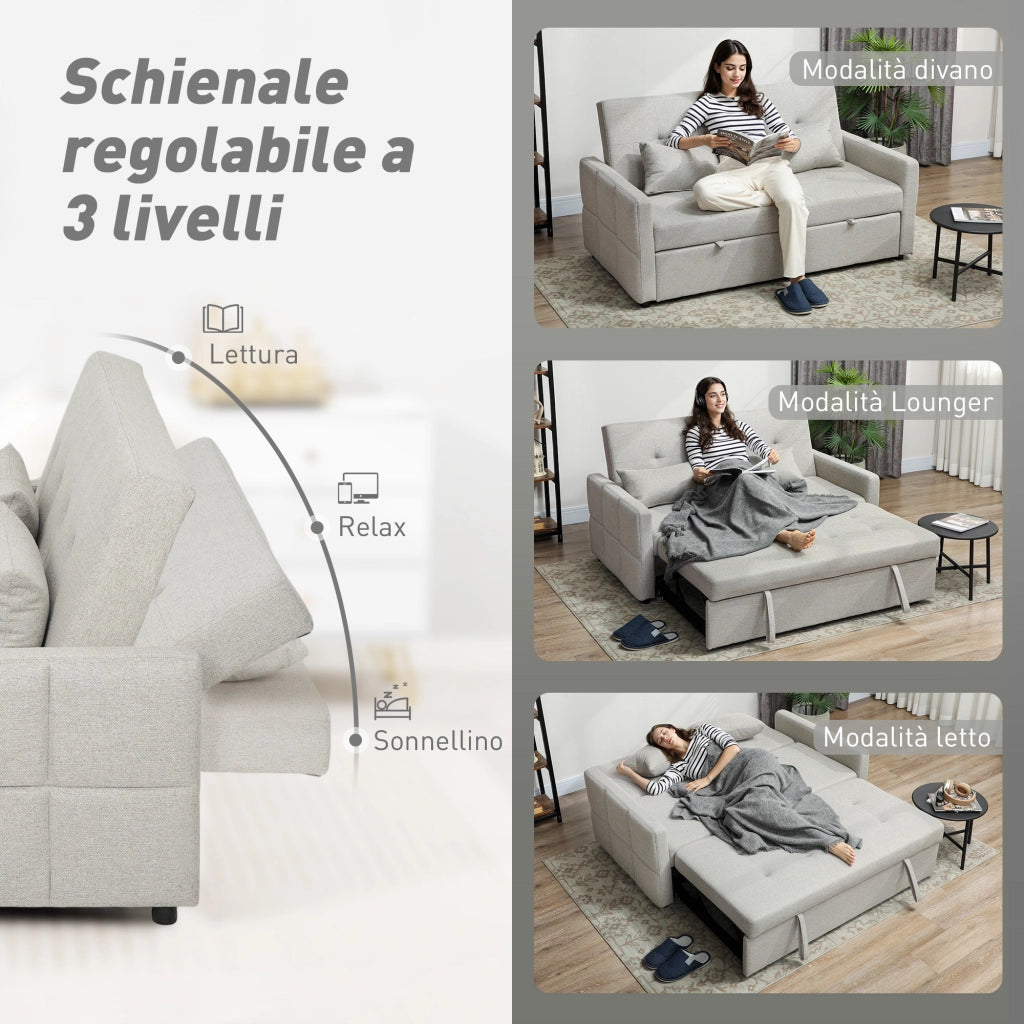 Divano Letto Clic Clac 2 Posti con Cuscini in Tessuto ¨C Zephmum ¨C Marrone Chiaro