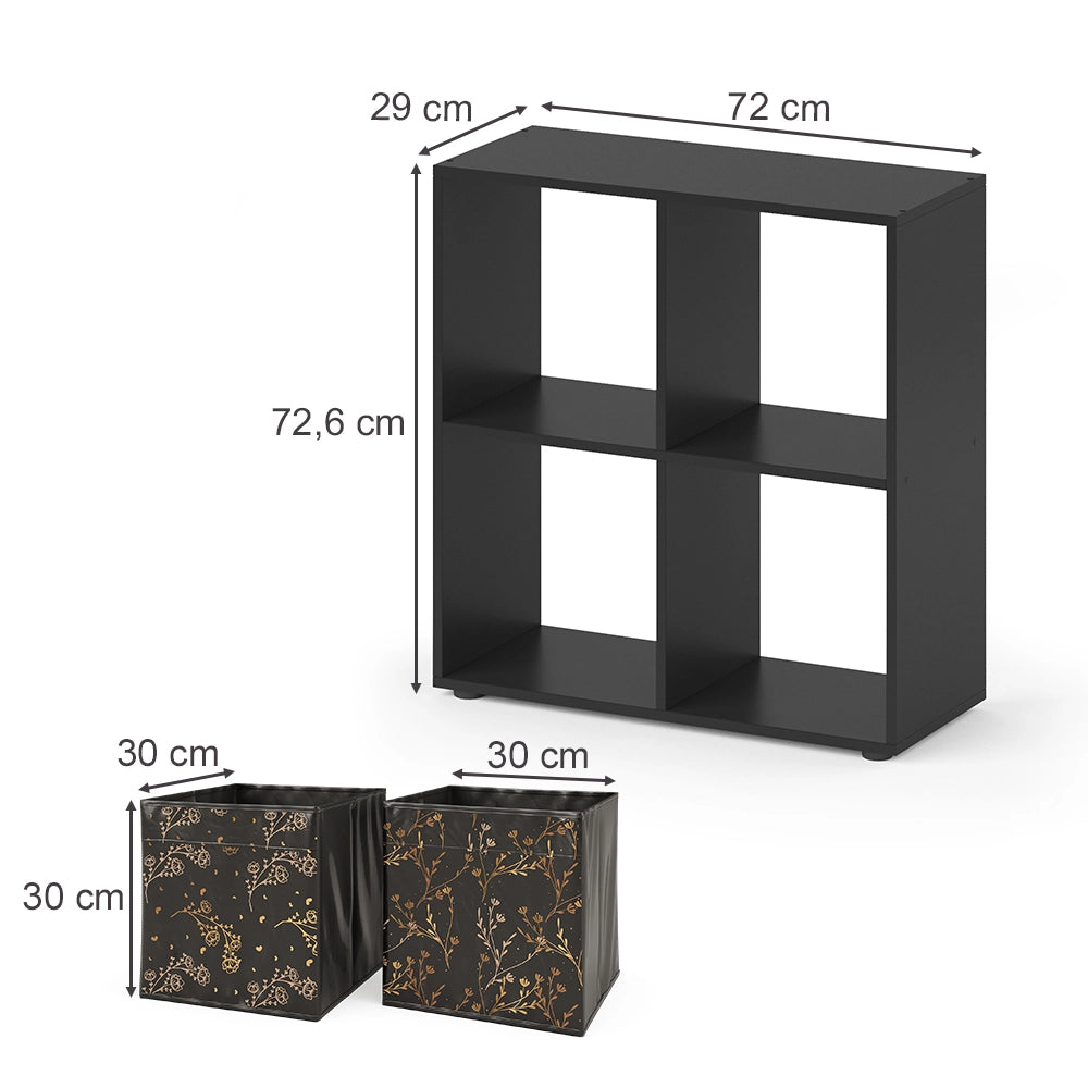 Vicco Scaffale Nero 72.6 x 72 cm con 4 scatole pieghevoli opt.2