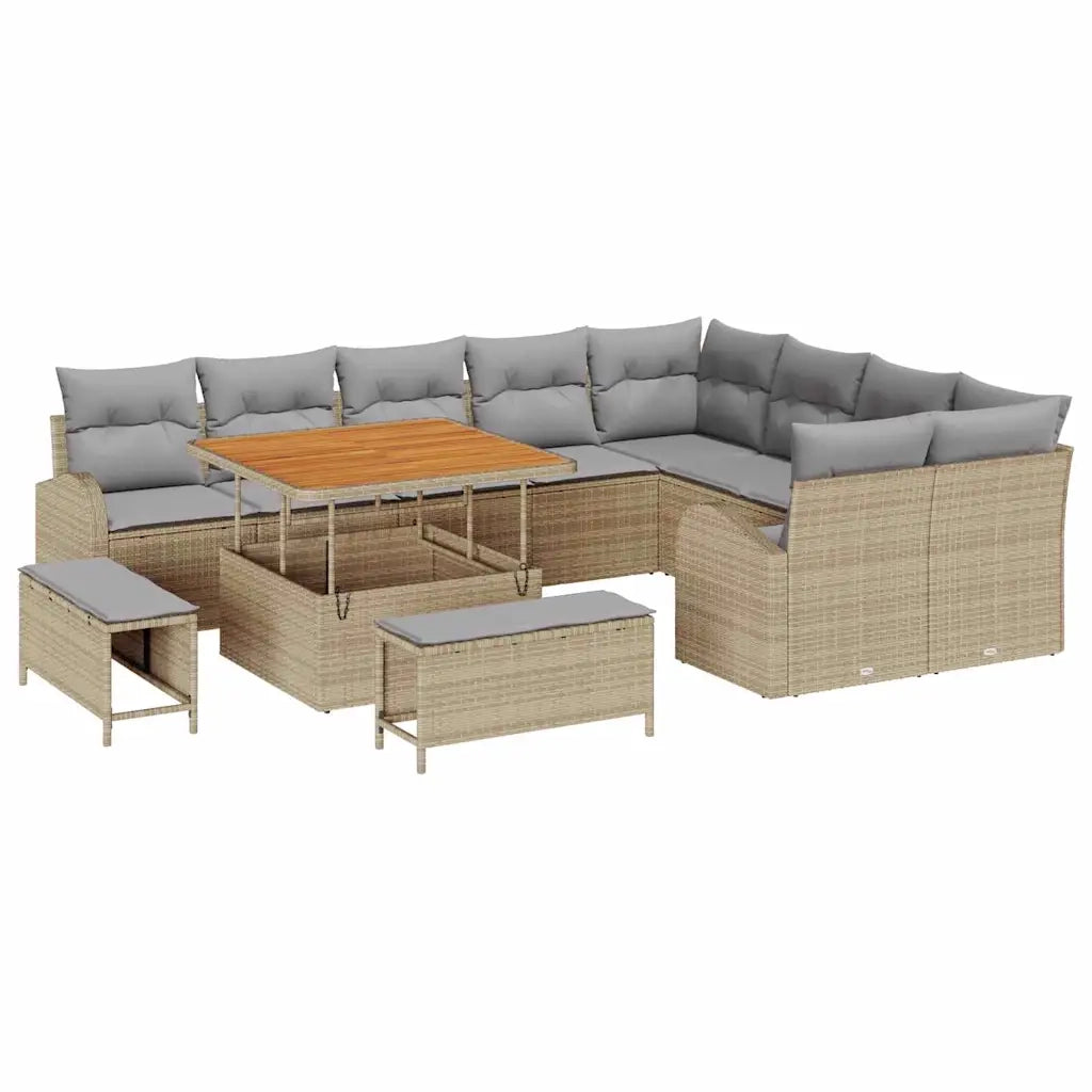Set Divano da Giardino con cuscino 12 pcs Beige polyrattan 3362427