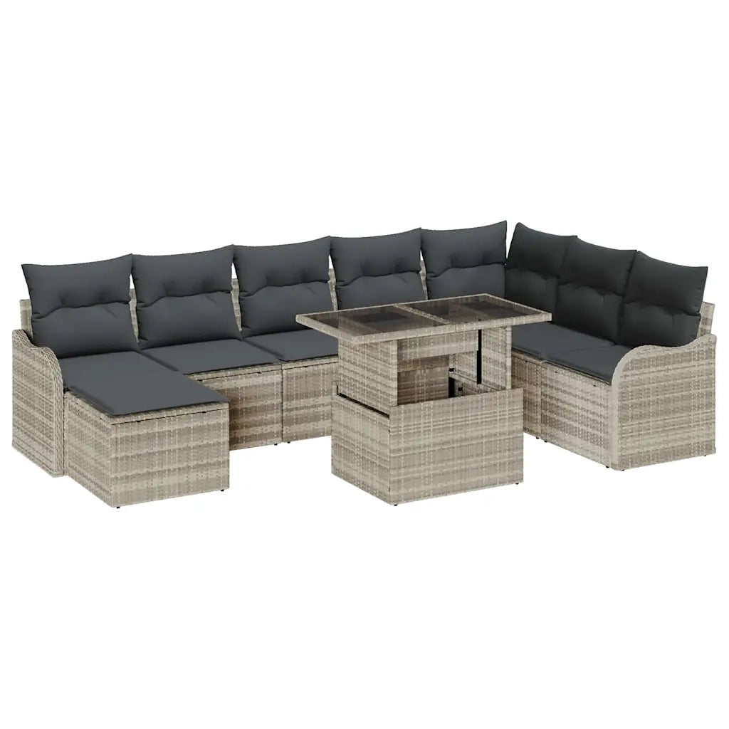 Set Divano da Giardino 9 pcs Grigio chiaro Poly Rattan 3357255