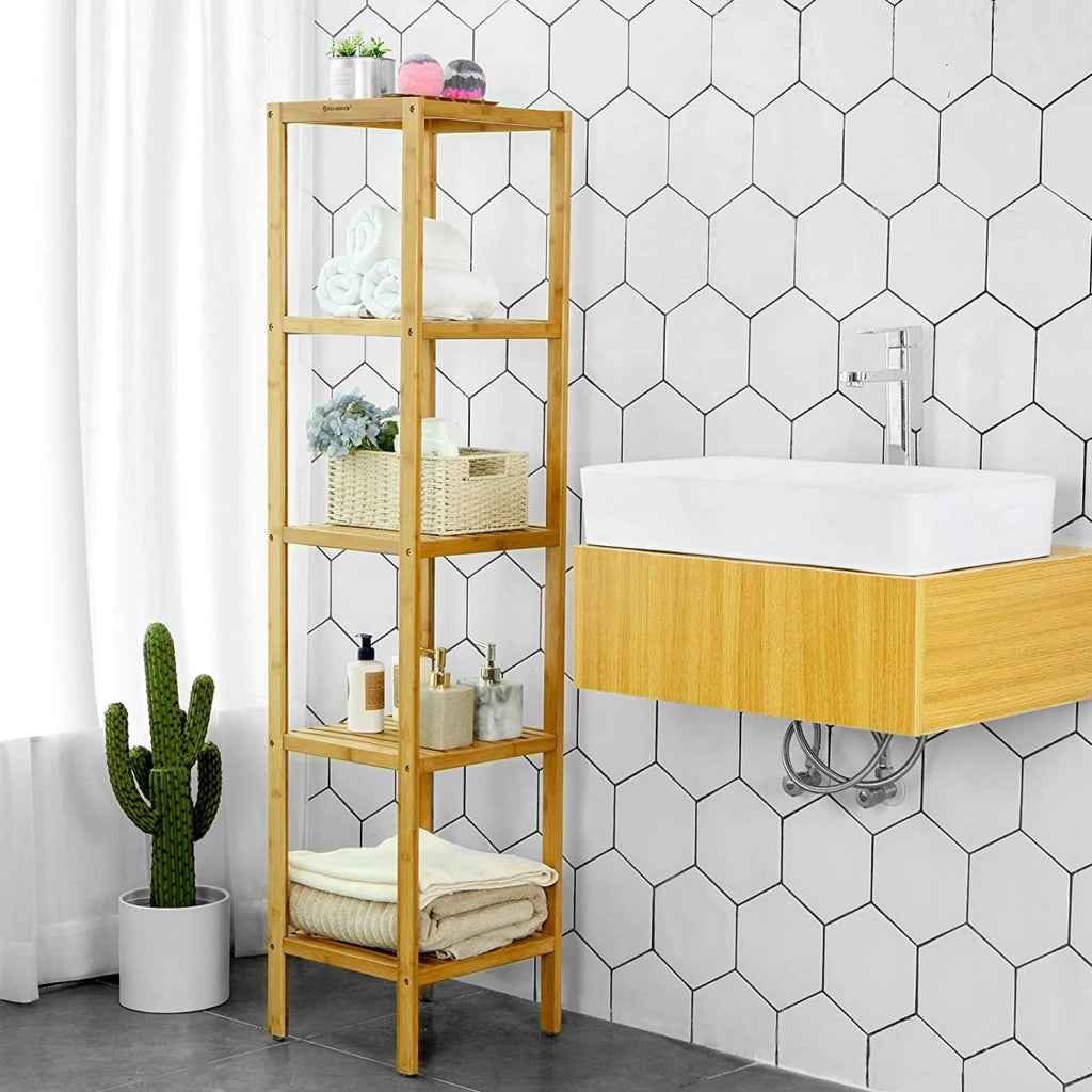 Valora BAMBOO SHELF Mensola salvaspazio in bambù naturale per il bagno