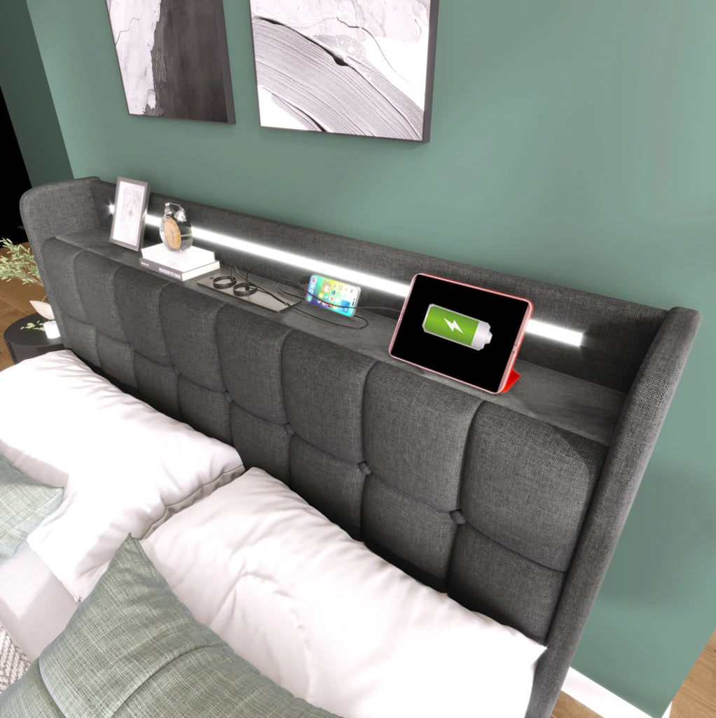 Letto matrimoniale 160x200 cm con USB, LED e 4 cassetti
