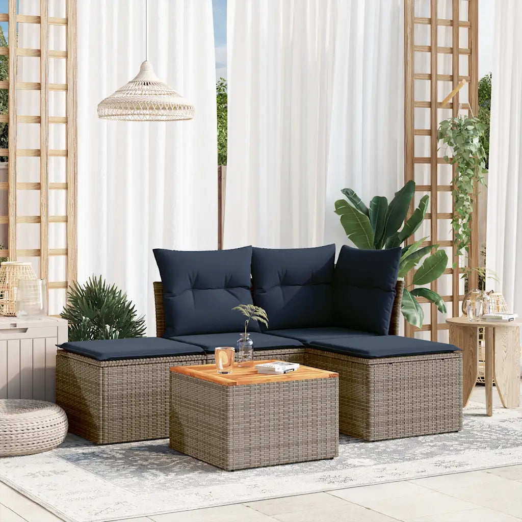 Set Divani da Giardino 5 pz con Cuscini Grigio in Polyrattan 3255921