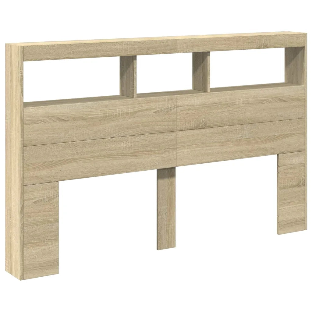Testiera con Contenitore a LED-Testiera con Ripiani Rovere Sonoma 160x17x102 cm