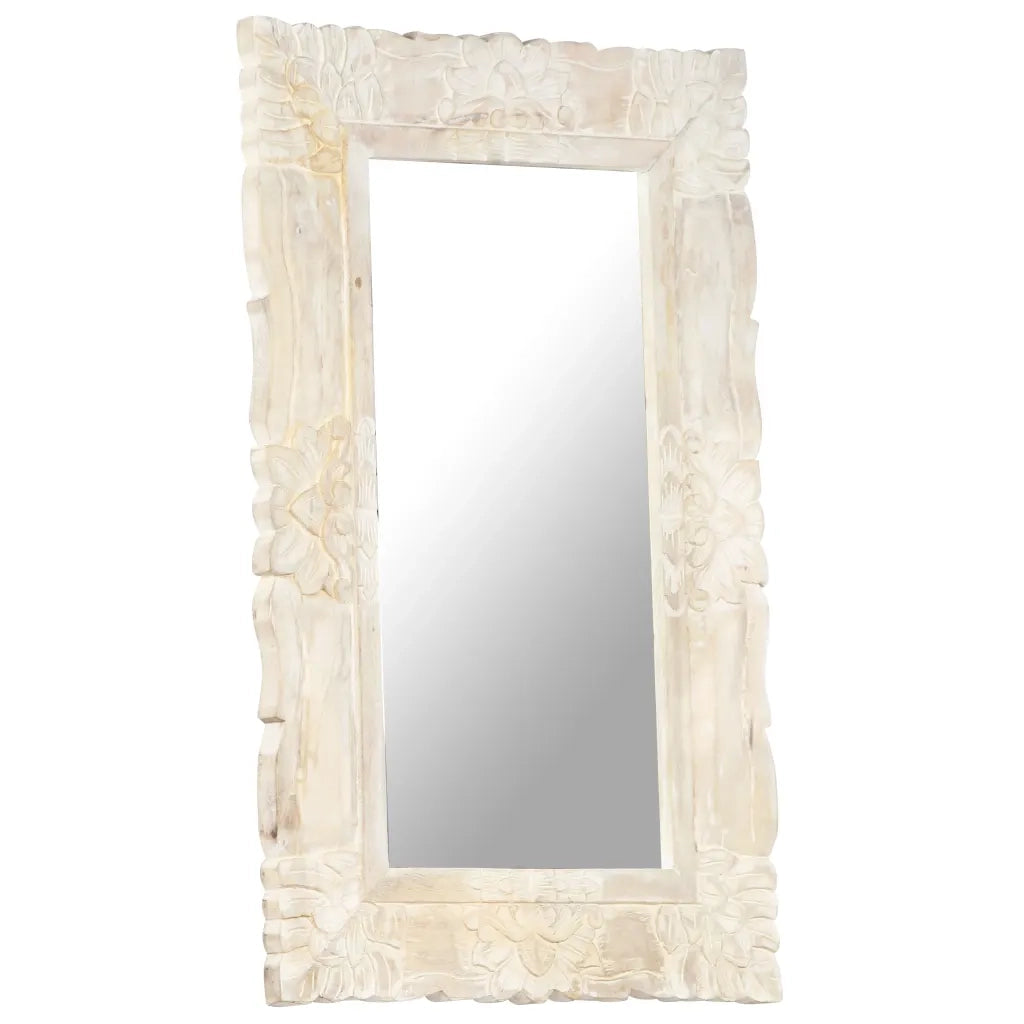 Specchio Bianco 80x50 cm in Legno Massello di Mango 321633