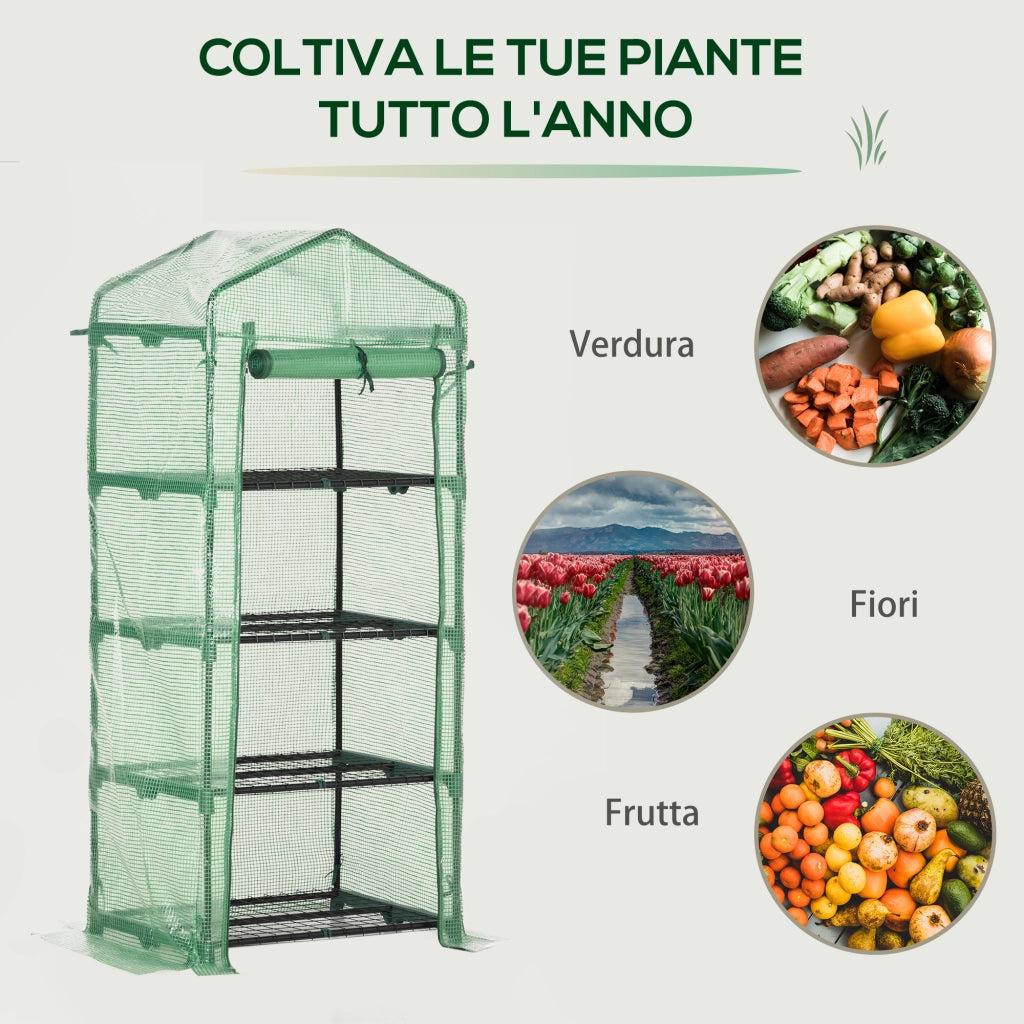 Serra Verticale per Giardino con Scaffale ¨C Minimal ¨C Verde 70x50x160cm