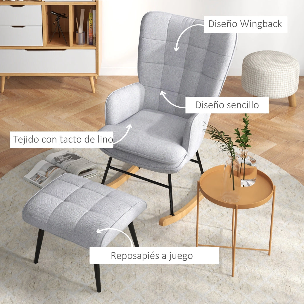 Poltrona Dondolo con Poggiapiedi e Braccioli ¨C Minimal ¨C Grigio Chiaro