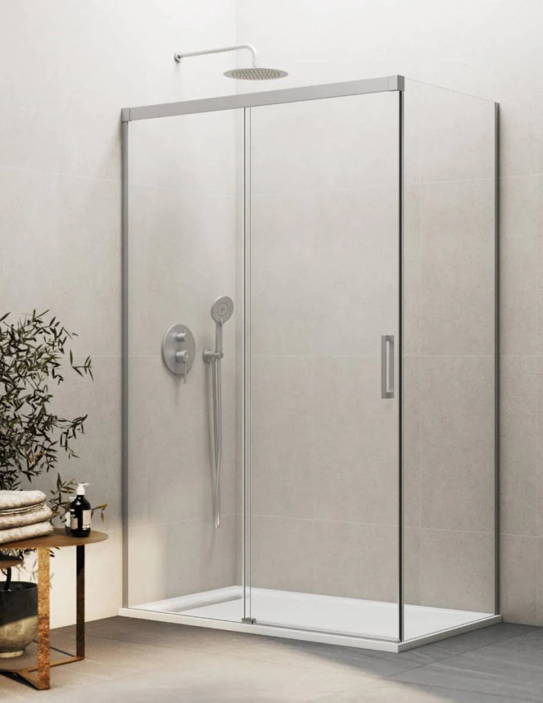 Box doccia THALASSA (BASIC) 1+1 con lato fisso laterale 150x80 cm Nichel vetro trasparente