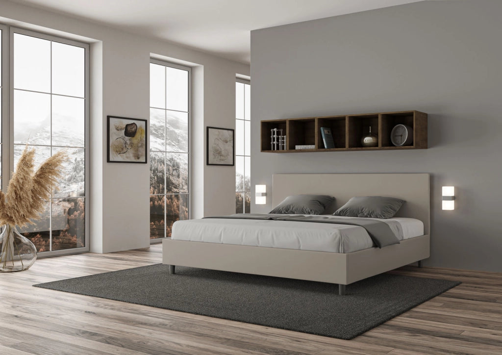 BS COM Letto con rete imbottito 180x190 similpelle tortora