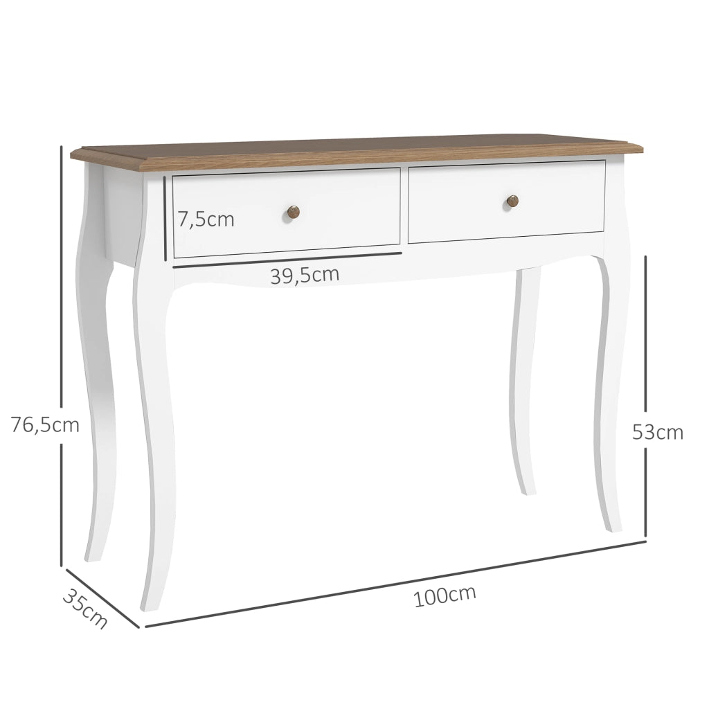 Tavolo console con 2 cassetti ¨C zephmum ¨C 100x35x76.5 cm bianco e marrone scuro