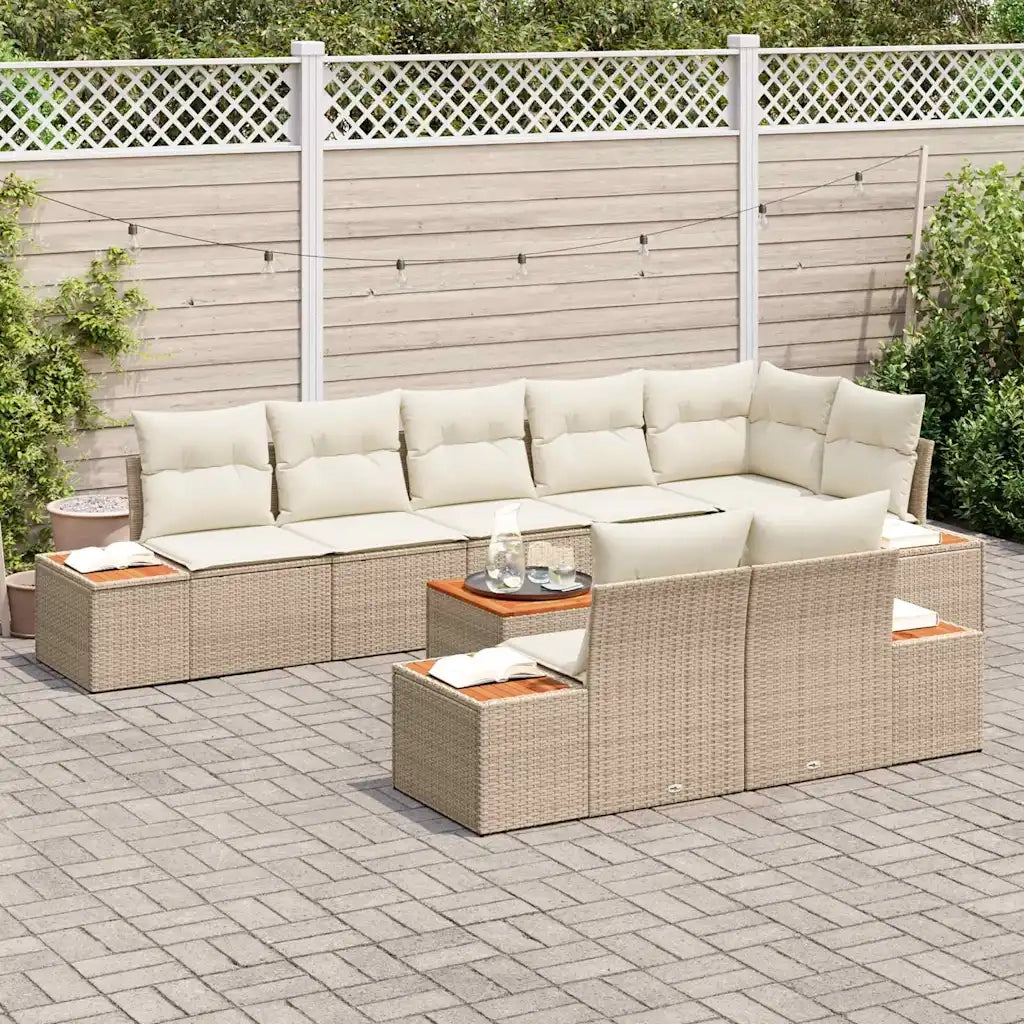Set Divano da Giardino 8 pcs Beige e Crema Polyrattan