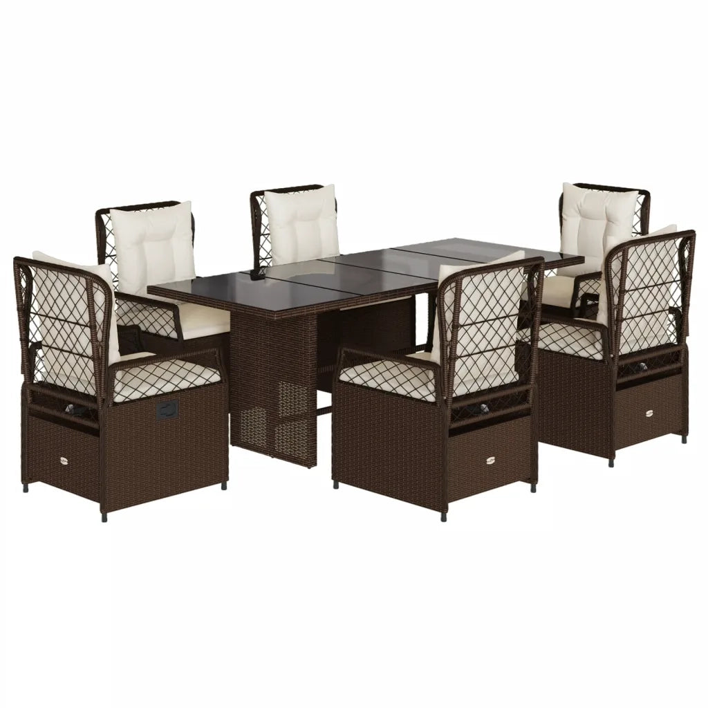 Set da Pranzo da Giardino 7pz con Cuscini in Polyrattan Marrone 3262926