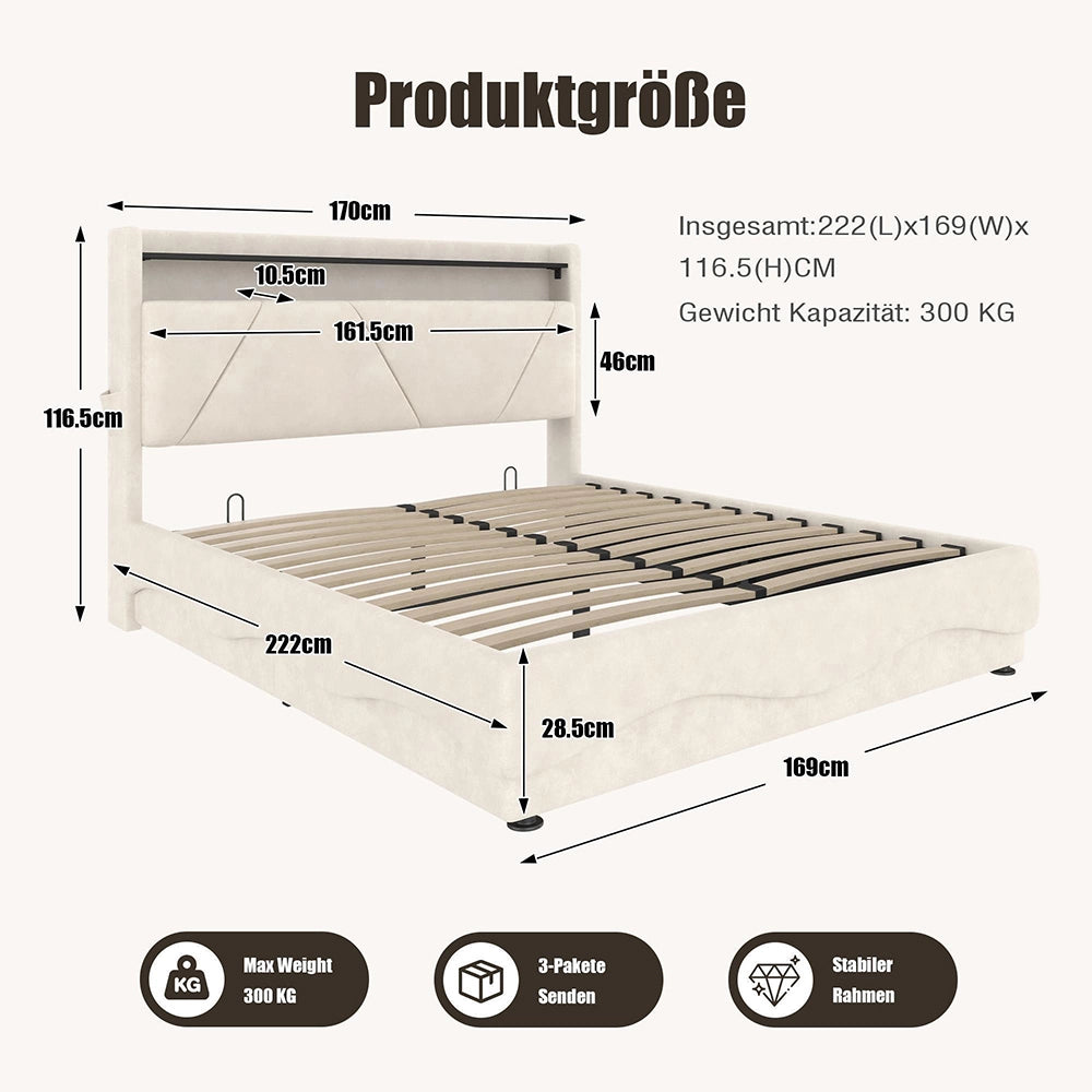 Letto 160x200cm imbottito - Xylo - LED USB ripostiglio idraulico