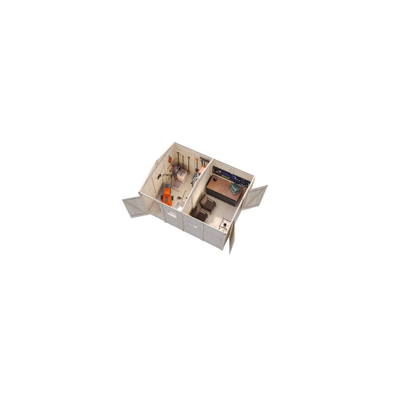 Casetta da giardino in legno 273x370 cm con doppia porta e porta laterale 16 mm - Esterni da Vivere