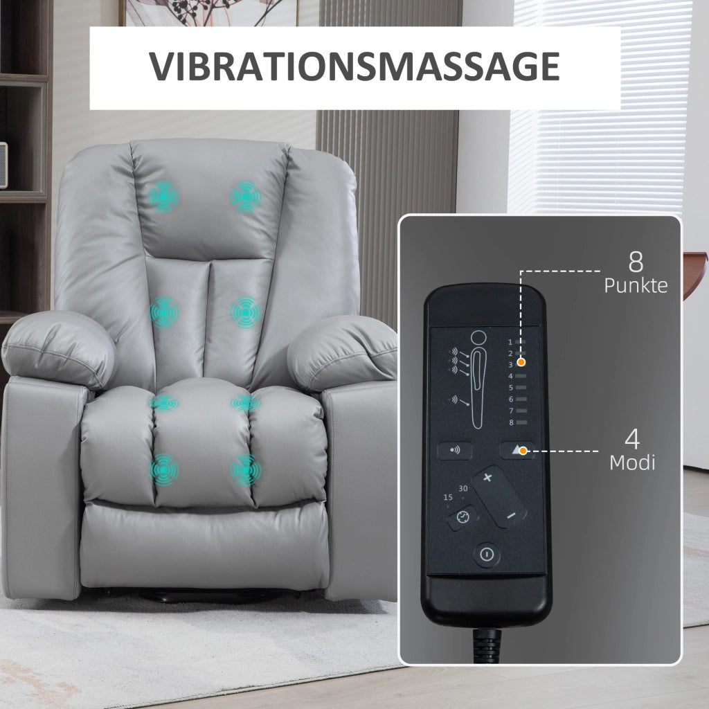 Poltrona relax elettrica con alzata assistita, massaggio vibrante, portabicchieri e tasche in microfibra grigio scuro