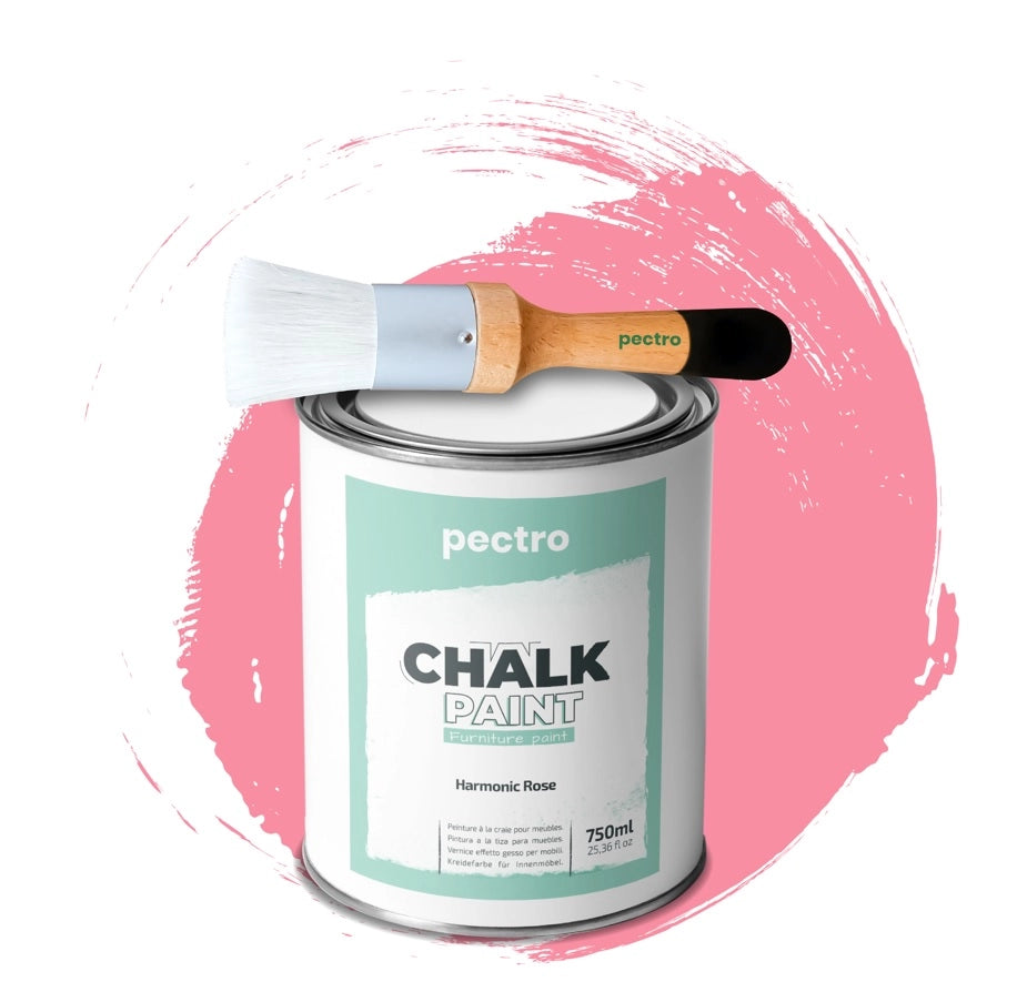 Chalk Paint Vernice a Gesso 750ml + Pennello Tondo in Legno Pack ROSA ARMONICO - Pittura per Mobili Senza Carteggiare