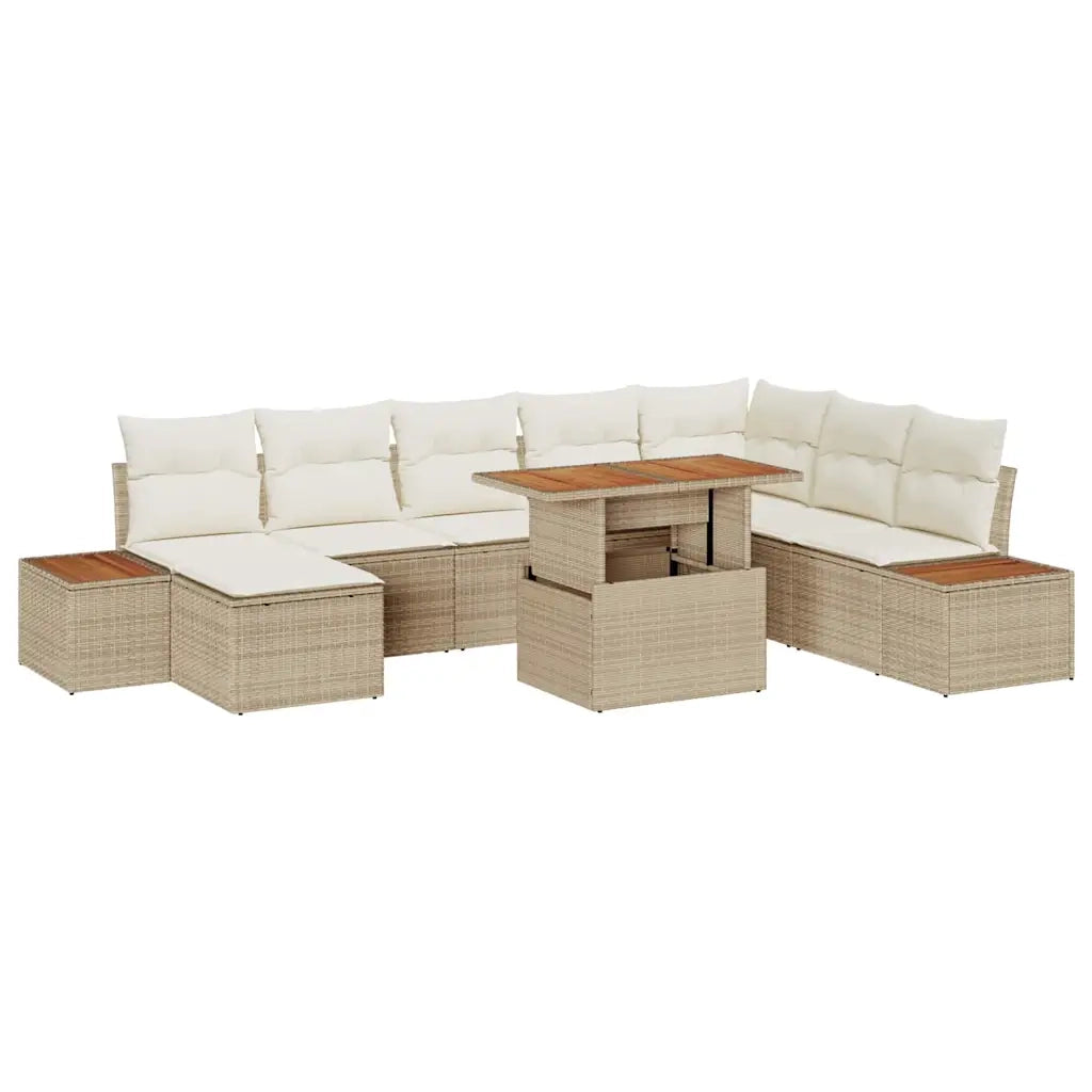 Set da Pranzo per Giardino con cuscino 9 pcs Beige e Crema