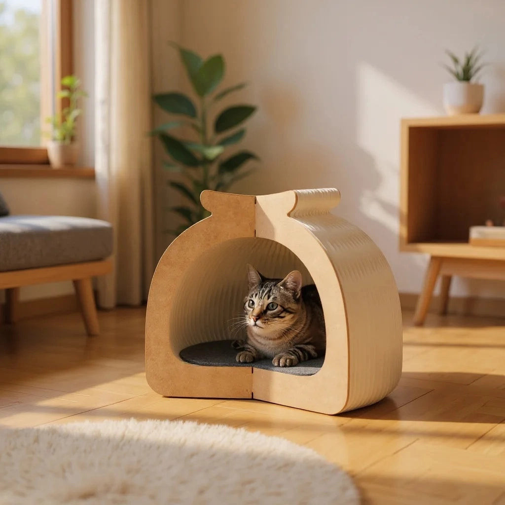Cuccia pieghevole per gatti GÉNOVA con struttura in carta kraft e cartone riciclato 49 x 44 x 35 cm
