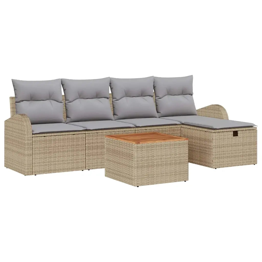 Set Divano da Giardino con cuscino 6 pcs Beige Poly Rattan