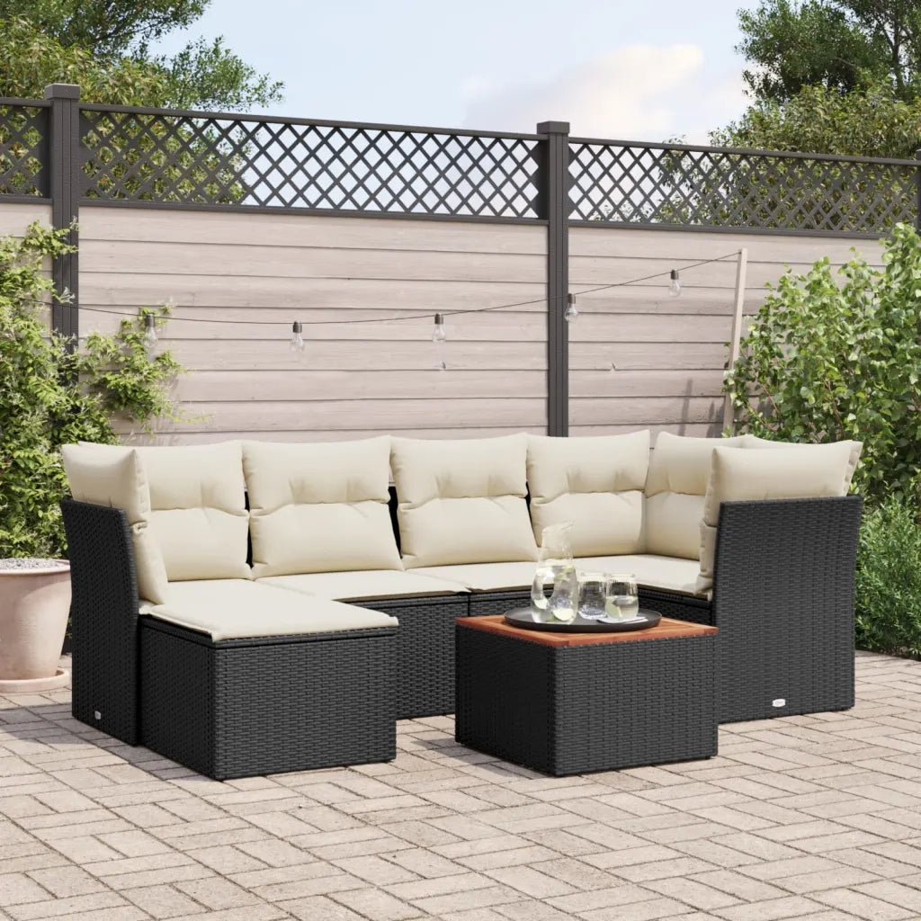 Set Divani da Giardino con Cuscini 7pz Nero Polyrattan 3256077