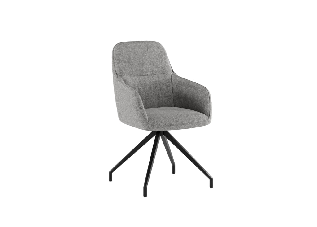 Sedia da pranzo girevole Gaia design moderno a conchiglia con rivestimento in tessuto grigio chiaro e struttura in metallo nero - OM