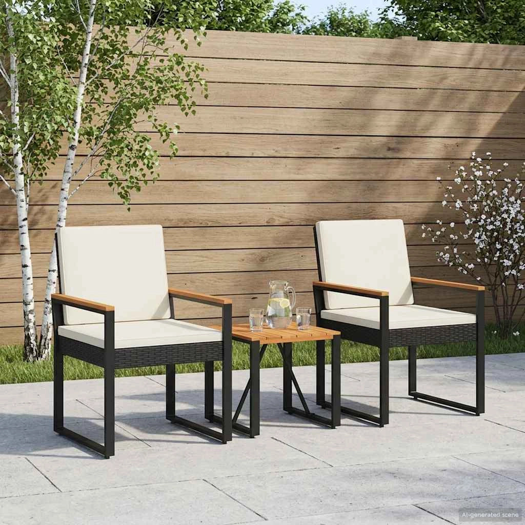 Set Mobili da Esterno 3 pz Nero e Bianco Crema polyrattan 42025331