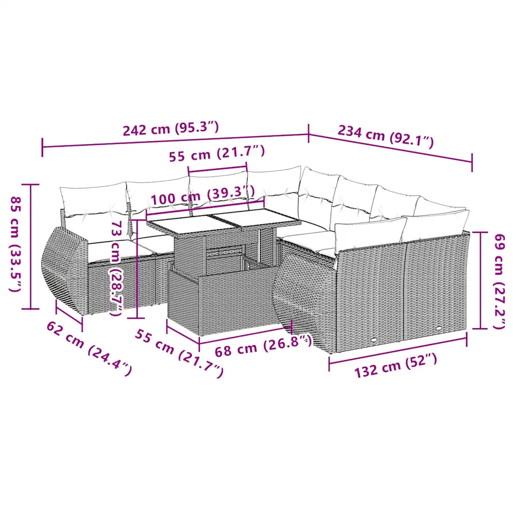 Set Divani da Giardino 9pz con Cuscini Marrone in Polyrattan 3268433
