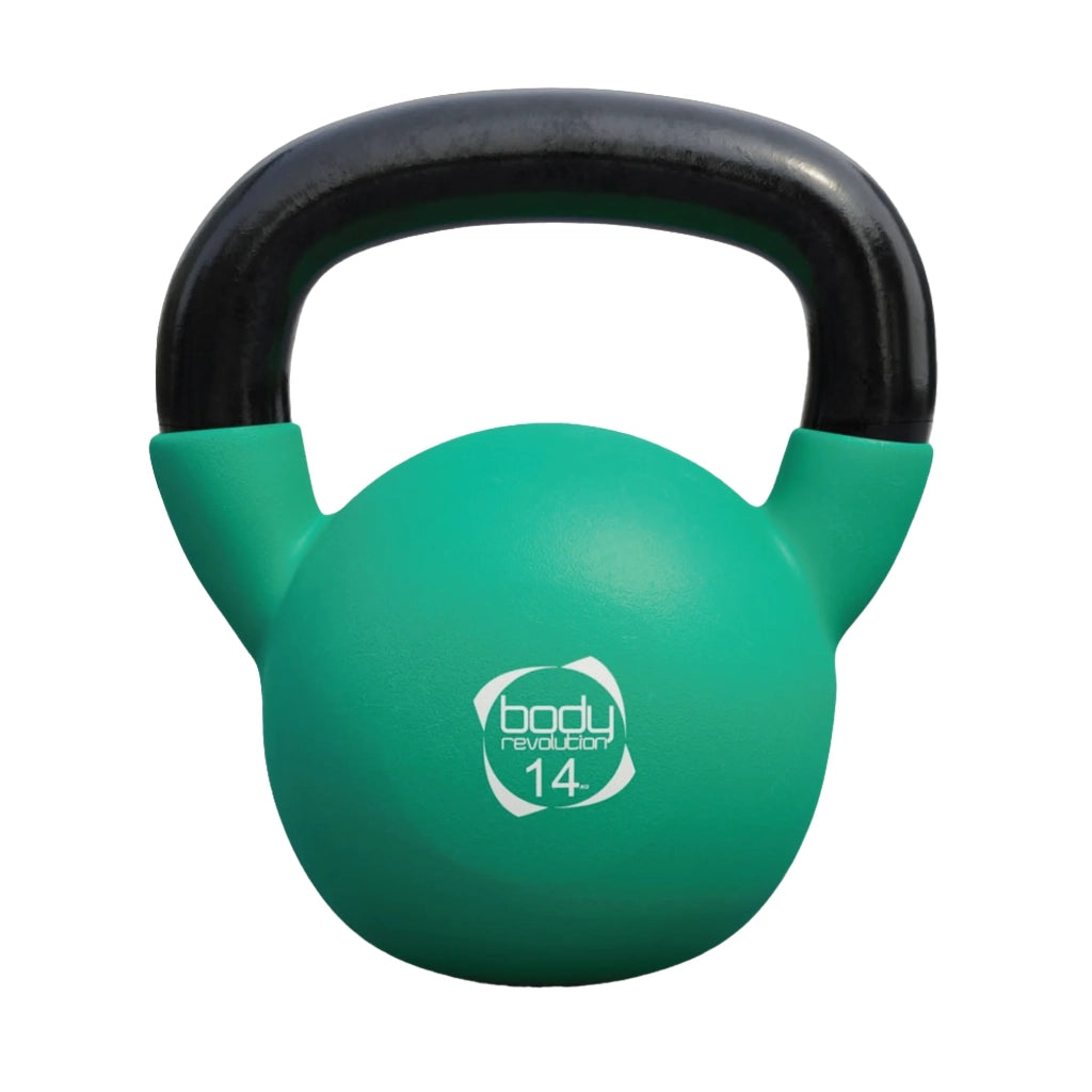 Kettlebell 14kg verde con base piatta e manico ergonomico