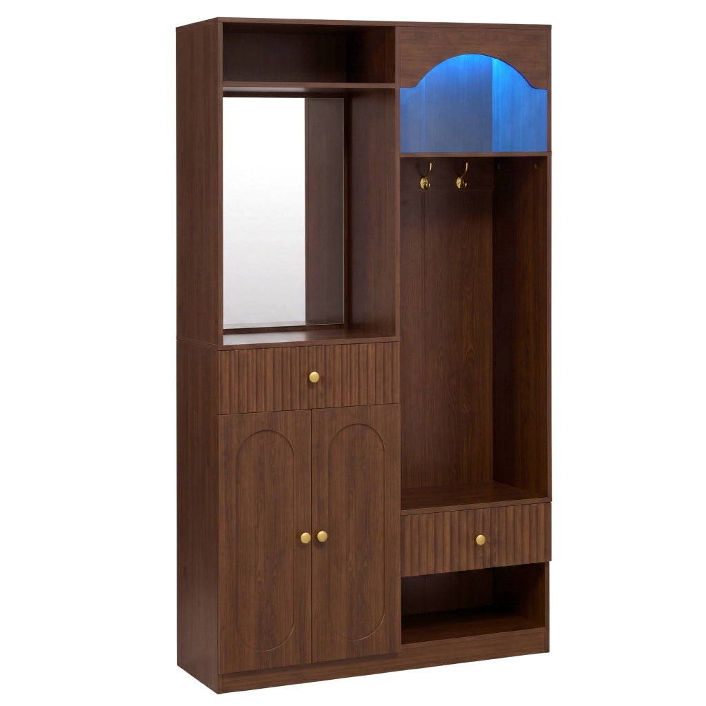 Mobile da ingresso, appendiabiti, con specchio e panca, 2 cassetti, 3 ganci, colore noce