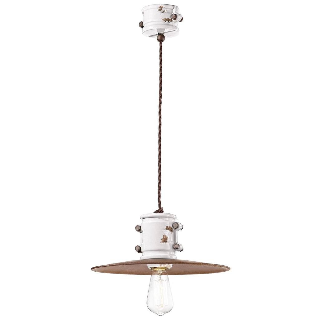 Lampadario Vintage Urban Ferro E Ceramica Bianco 1 Luce E27 40Cm