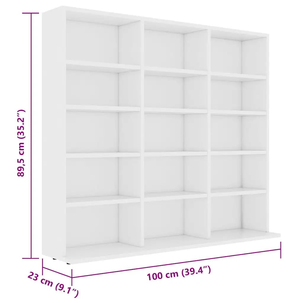 Mobile porta CD pratico e decorativo per il soggiorno con 15 scomparti 100 x 23 x 89 cm realizzato in legno composito bianco 02_0047691