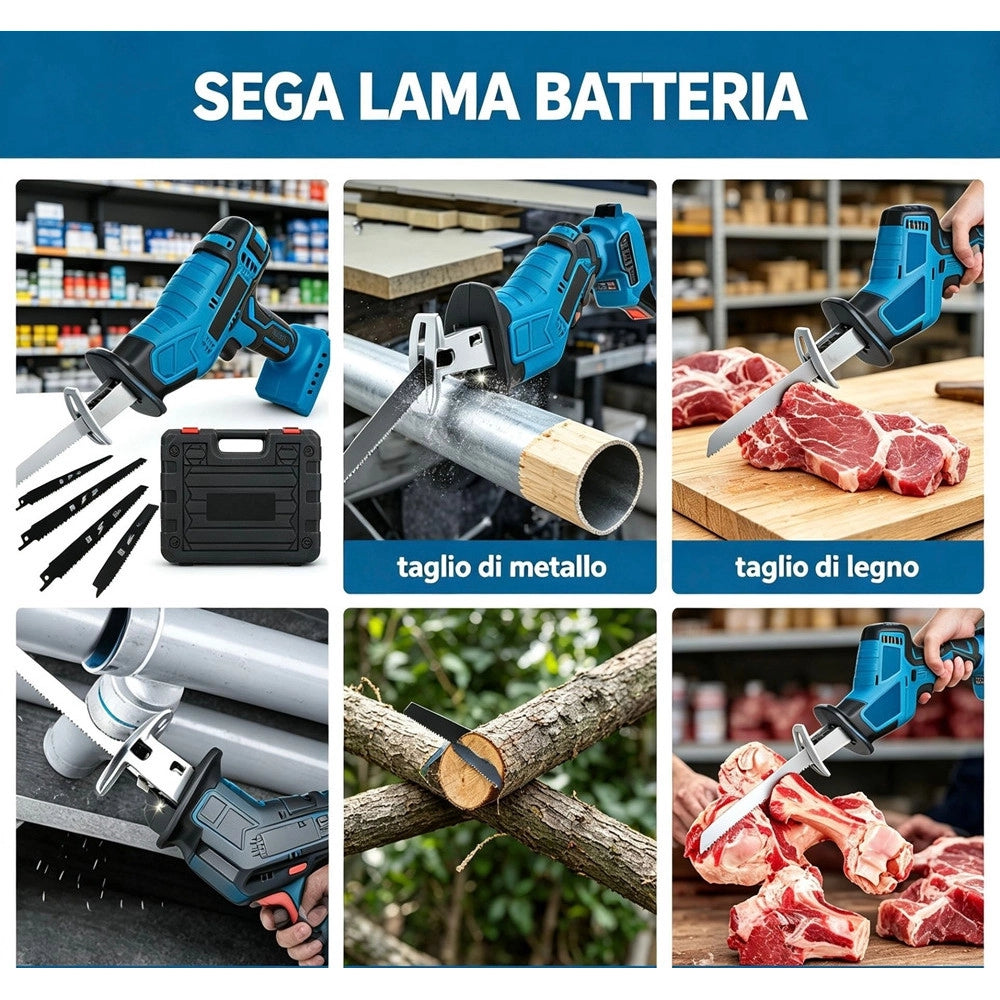 Trade Shop - Seghetto Sega A Gattuccio Alternativo A 2 Batteria 48v Portatile Con Luce A Led 4 Lame -