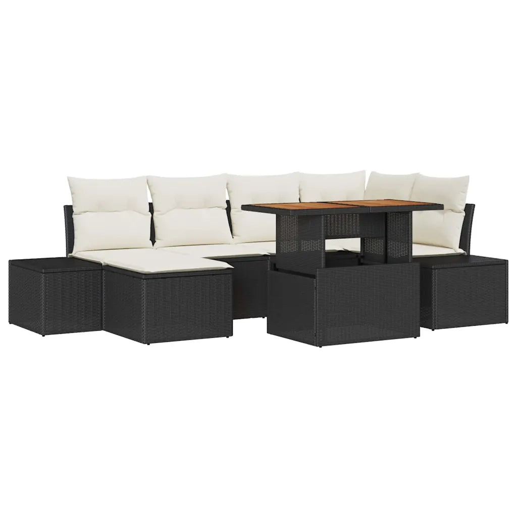Set da Pranzo per Giardino con cuscino 7 pcs Nero e Crema