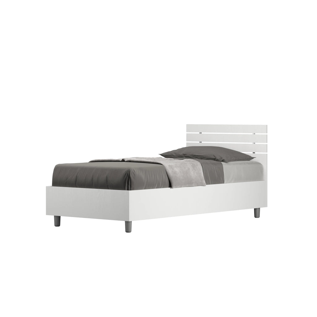 BS COM Letto singolo contenitore 80x200 testata dritta con doghe bianco frassino