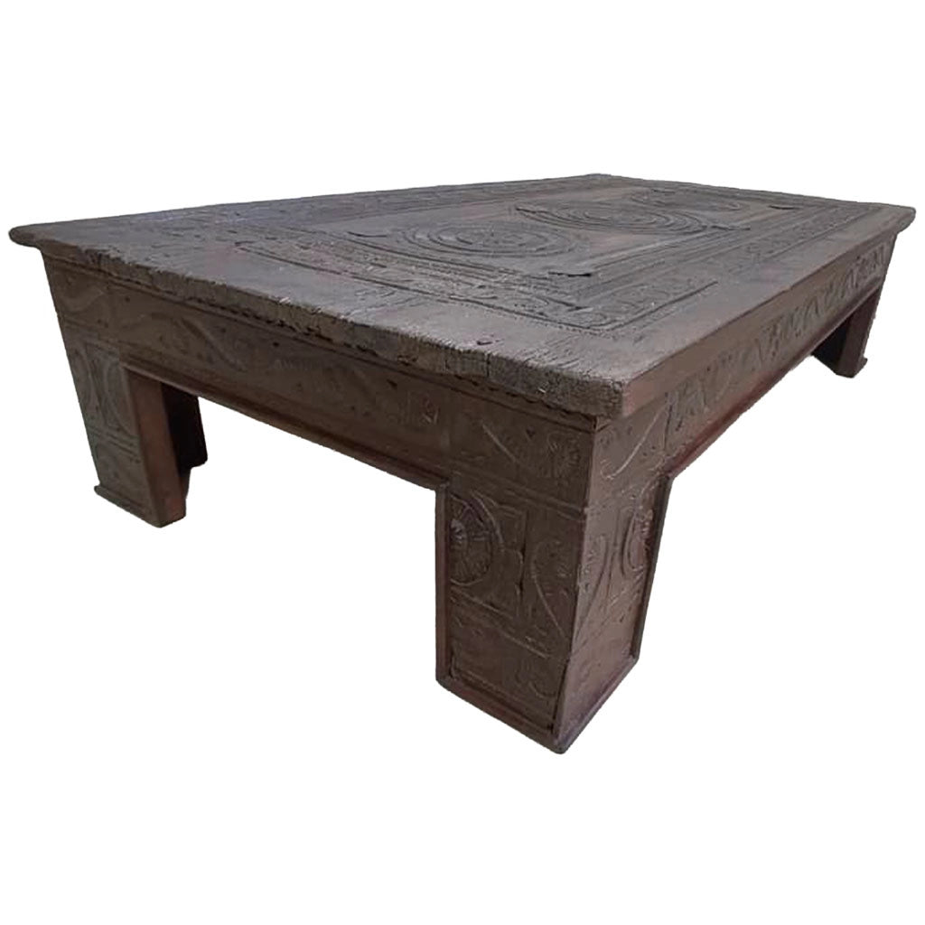 Tavolino in legno artigianale marrone 149x82x37h cm
