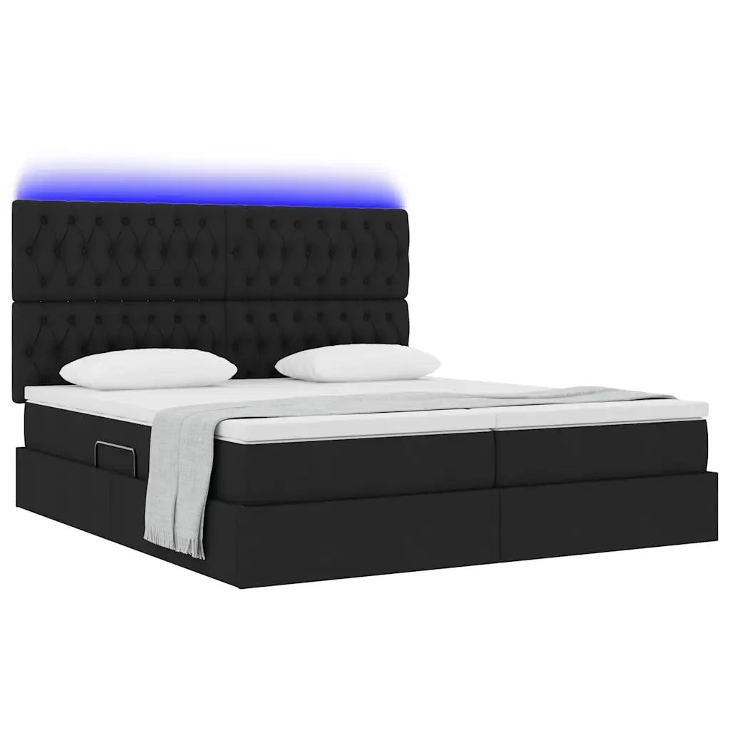Letto con luci a strisce a LED Nero 200 x 200 cm Tessuto