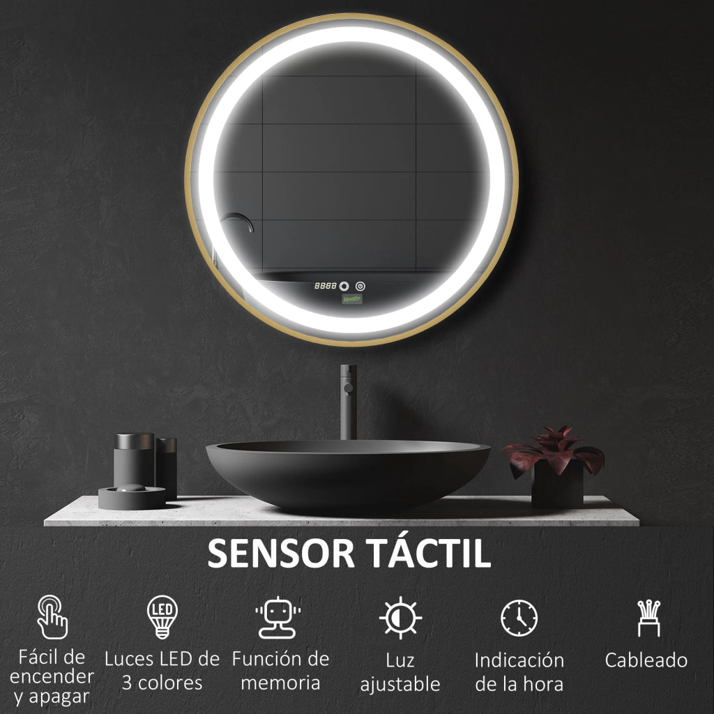 Specchio Bagno con Luce LED Regolabile ¨C Minimal ¨C Dorato ?60x4 cm