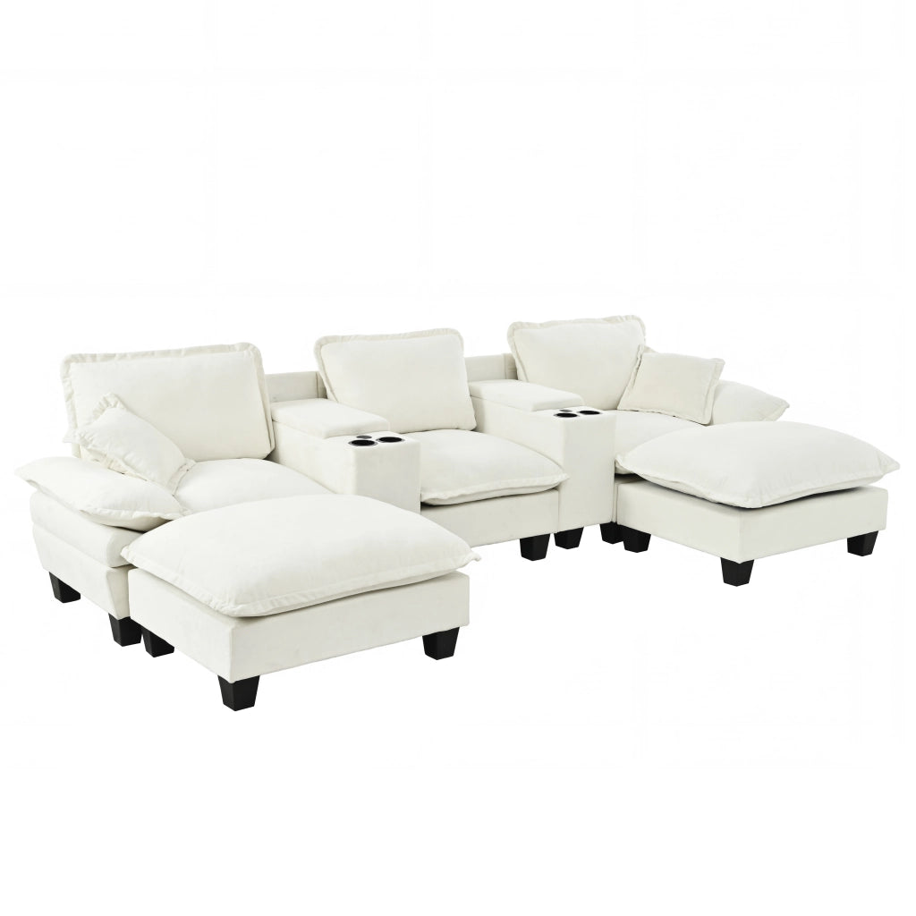 Divano Angolare Modulare con Ottomane e Contenitore ¨C MINIMAL ¨C Chenille Beige