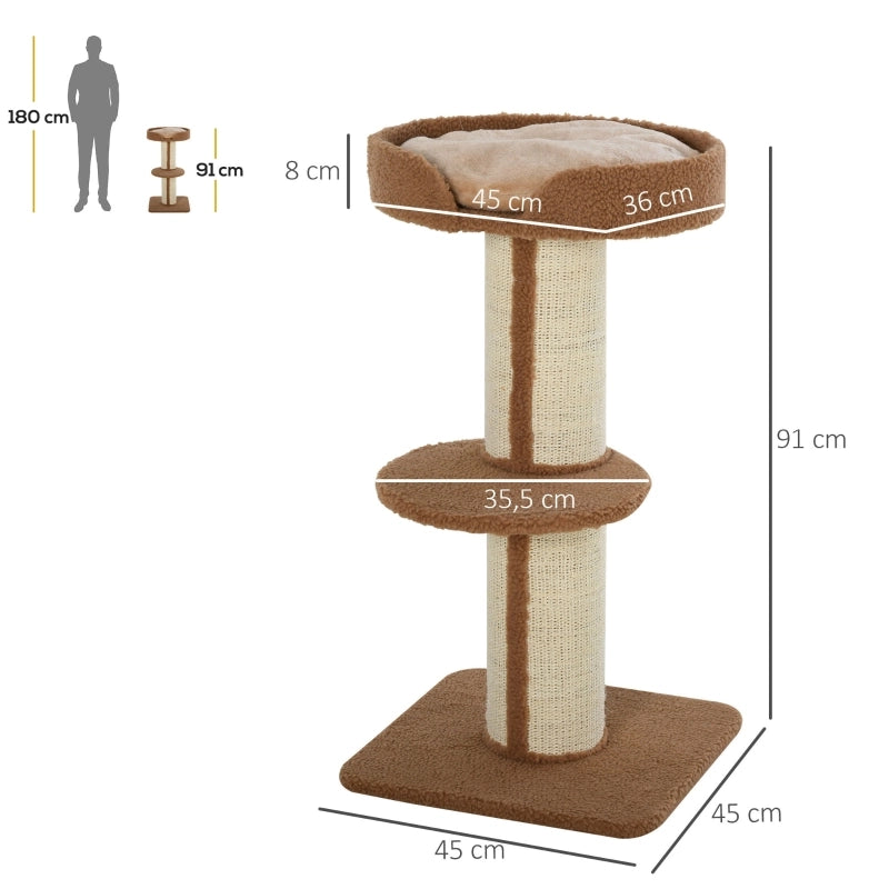 TIRAGRAFFI GATTO 91 cm con piattaforma e cuscino, marrone chiaro