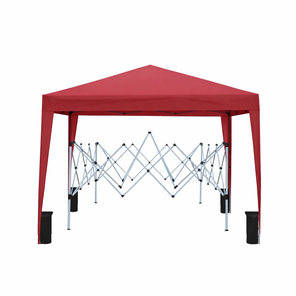 Gazebo Pieghevole 3x3m Impermeabile con 4 Pareti e Sacchi Sabbia ¨C Xylo ¨C Bordeaux, Acciaio, UV 50+