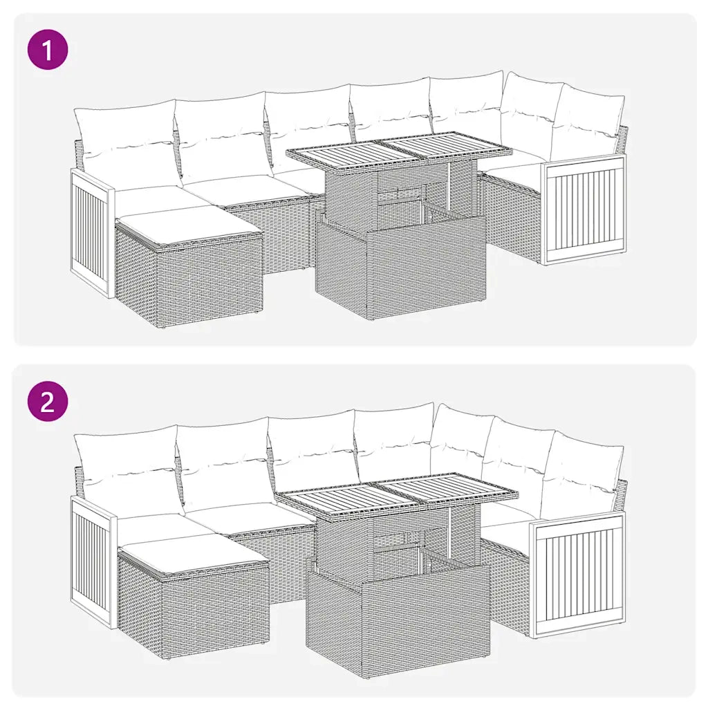 Set Divano da Giardino 8pz con Cuscini Grigio Polyrattan Acacia 3327739