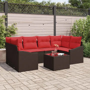 Set di divani 7 pz 3-Numero di posti Marrone e Rosso polyrattan 3346624